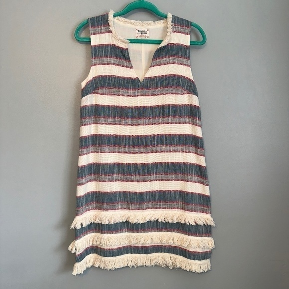 EUC Anthropologie Holding Horses Stripe Fringe Shift Dress Size 4 - Picture 2 of 8
